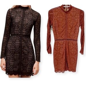 NWT Aritzia Wilfred Janvry Lace Long Sleeve Cocktail Dress Brown Gold size 0